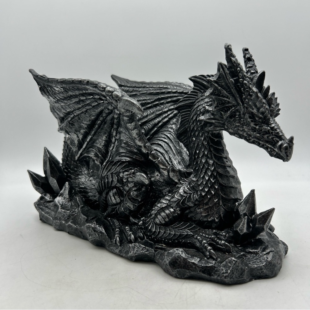 Blackish Gray Figurine Dragon Mythical Creature Statue 12x7” Highly Detailed
